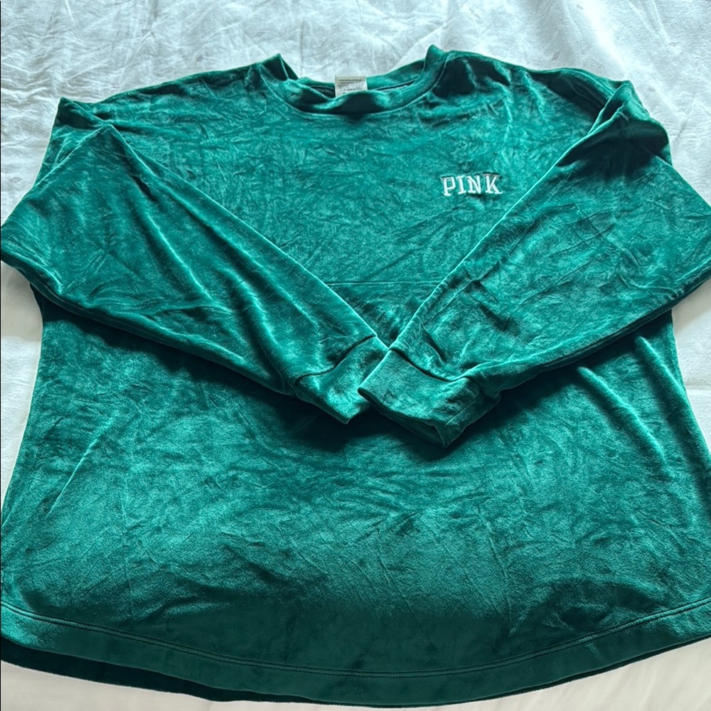 Victoria Secret Pink Green Velvet Long Sleeve Shirt